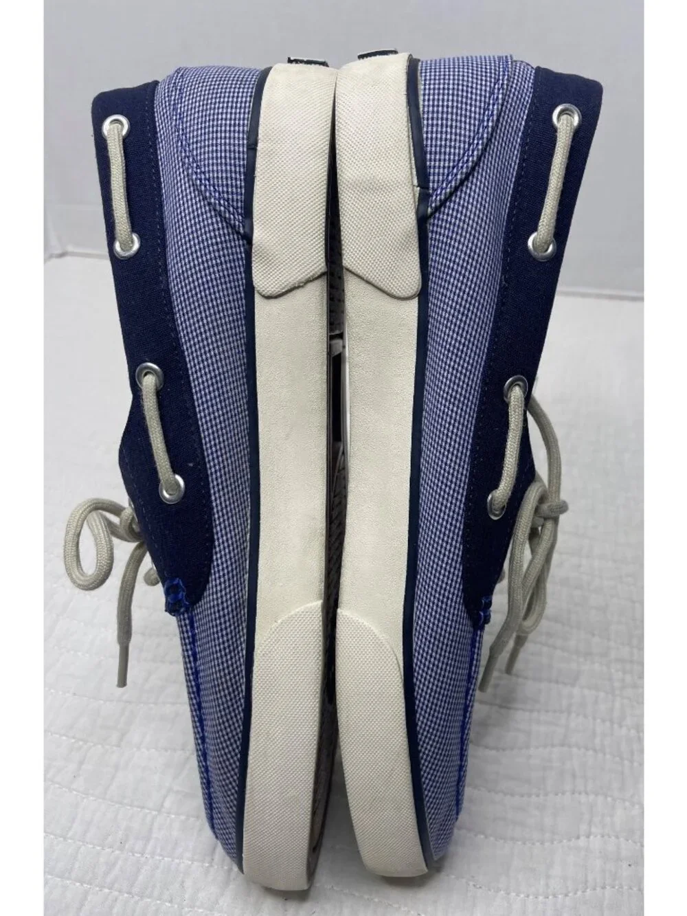 Polo Ralph Lauren Lander Mens Blue Gingham Canvas Lace-Up Boat Shoes SZ 10.5D